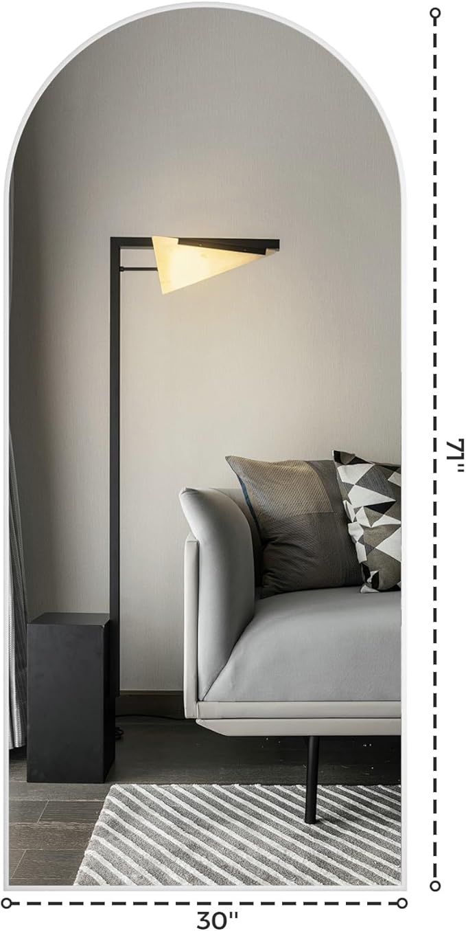 Koonmi 30"x71" Arched Full Length Mirror, Silver Large Floor Mirror with Aluminum Alloy Frame, Standing Hanging or Leaning Wall-Mounted Full Body Mirror for Living Room and Bedroom