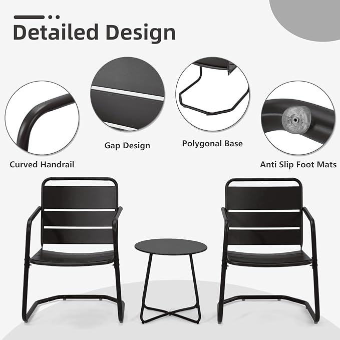 MELLCOM 3 Piece Patio Set, Small Patio Furniture Set
