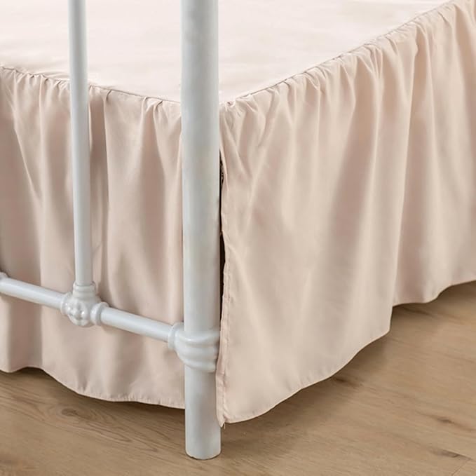 Bed Skirt King Size Ruffled Bed Skirts with Split Corners,12 Inch Drop Dust Ruffle Bed Skirt with Platform, Cream, 12" King