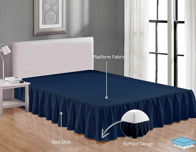 Ruffle Bed Skirt with Split Corners, Microfiber Dust Ruffled for a Perfectly Tailored Bedding Ensemble, Wrinkle and Fade Free, Easy Fit, Twin Size 18 Inch Drop, Navy Blue