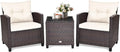 COSTWAY 3PCS Patio Furniture Set, PE Rattan Wicker Sofa w/Washable Cushion and