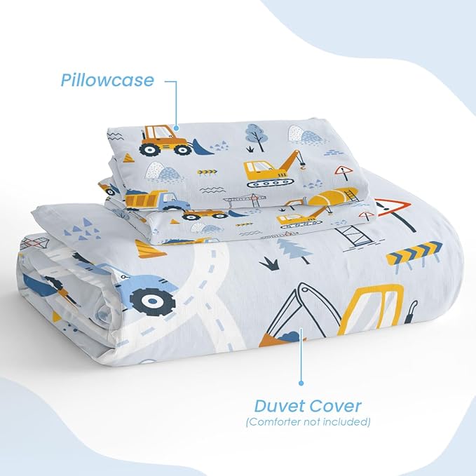 SANDJEST Construction Duvet Cover Sets Full Size for Kids Boys, Incude 1 Polyester Comforter Cover 80x90 Inches and 2 Pillowcases 20x26 Inches, Comforter Not Included, Gift for Christmas Birthday