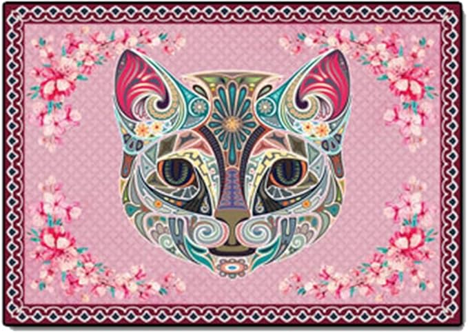 Cartoon Animal Pattern Area Rug Cute Cat Luxury Floral Decor for Carpet Farmhouse Bedroom Living Room Rugs Bathroom Kitchen Runner Mat Indoor Outdoor Non Slip Doormat 4' X 5'