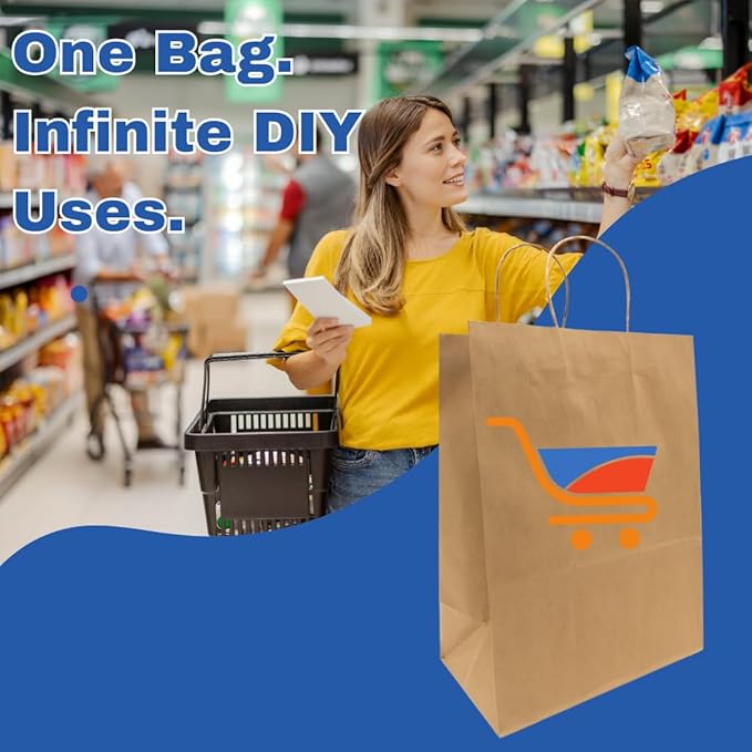 ASSUREPAK Kraft DIY Paper Bags, 12" x 9" x 16", 110 GSM, 100 Count