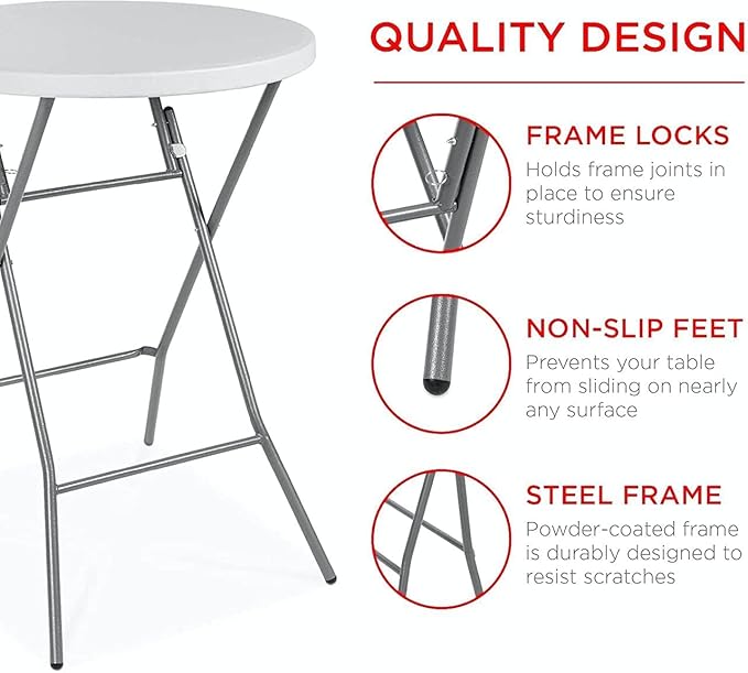 PRO&Family Commercial Round Folding Table, White Top, Powder-Coated Steel Frame, High-Impact Polyethylene Construction, Perfect for Wedding, Party, Shool, Church. (6, 32")