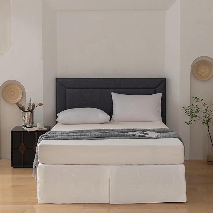 Full Bed Skirt, Wrap Around Bed Skirt with Pleated Corner, 18 Inch Drop Pleated Waffle Weave Bedskirts, Anti-Slip, Microfiber, Ivory, 18'' Full