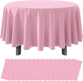16 Pack Light Pink Plastic Tablecloth for Round Tables, Premium Decorative Pink Disposable Table Cloths for Parties, Bulk Round Party Table Cover for Birthday Wedding Anniversary Graduation, 84 Inch