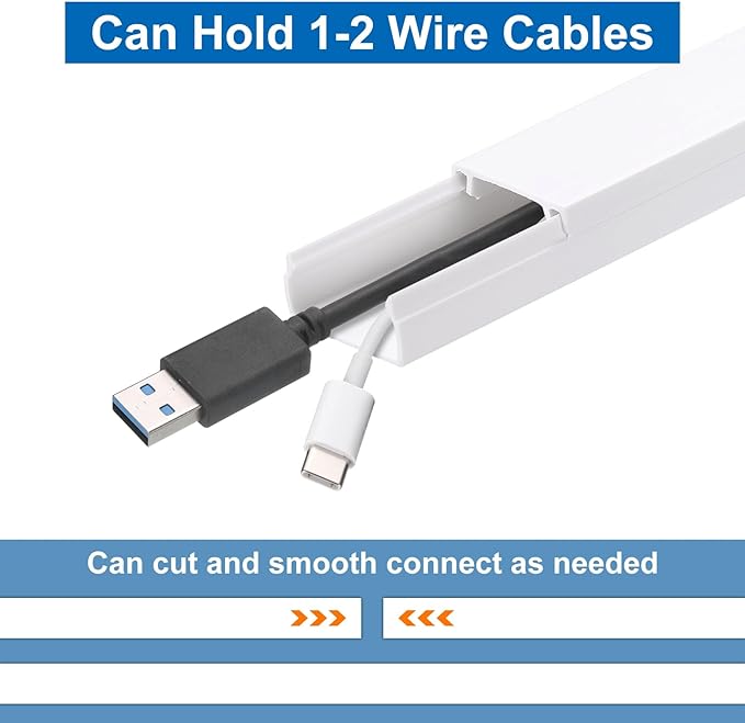 HARFINGTON 5pcs Cord Hider Wall 15inx0.8inx0.4in (LxWxH) PVC Cable Cover Self Adhesive Wire Hider Wall Mounted TV Cable Raceway for Cables Management (75in Total Length),White
