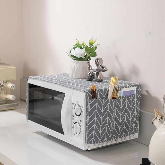 Microwave Oven Cover Dust Oil Proof Cotton Linen Waterproof Fabric Cloth Machine Protector Decorative Kitchen Appliance Cover 30 * 90cm Oven Cover Cloth Dust Cover(white)