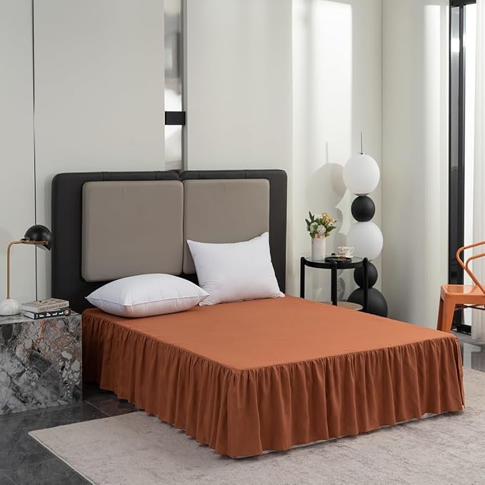 Bed Skirt Queen Size Ruffled Bed Skirt with Split Corners, 16 Inch Drop Dust Ruffle Bed Skirts with Platform, Terracotta