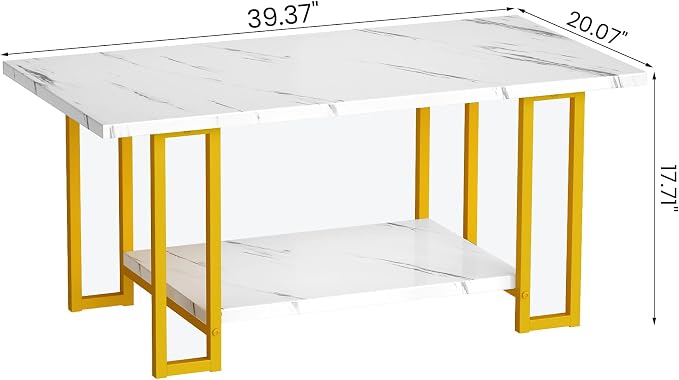 AWQM Marble Coffee Table, Faux Marble Top Rectangular Coffee Table