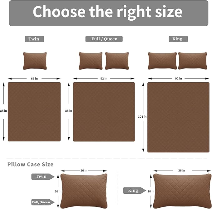 Easy-Going Twin Size Reversible Quilt Set with 1 Quilt and 1 Pillow Sham, Soft Bed Quilt Cover, Water Resistant Lightweight Microfiber Bedspread, Stain Resistant, Brown/Beige