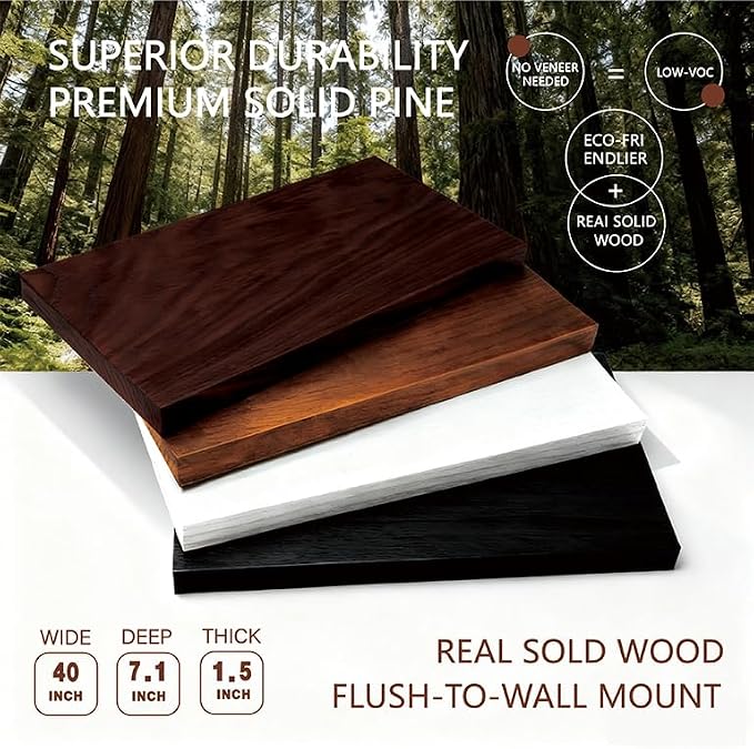 Solid Wood Floating Shelves, 40in Finished Real Wood Wall Shelves
