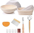 YAANI Sourdough Starter Kit, Sourdough Bread Baking Supplies, Banneton Bread Proofing Basket Set Of 2 Round and Oval, Dough Whisk, Scoring Tool, Metal Scraper, Silicone Scraper, Premium Baking Tools