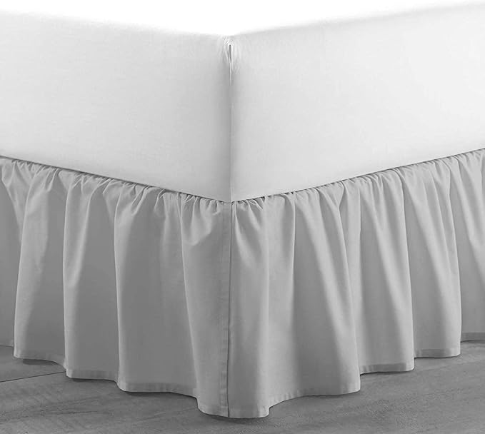 SlumberWell Full Bed Skirt with Split Corners, Soft Microfiber, 16 Inch Drop, Light Grey Solid, Elegant Ruffled Design