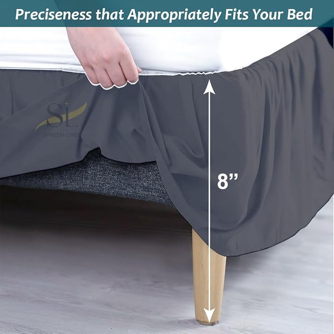 Shreem Linen Ruffled Bed Skirt with Split Corners, Gathered Style, 100% Microfiber, 8-Inch Drop, Dust Ruffle Bedskirt with Platform, Full-XL, Dark Grey