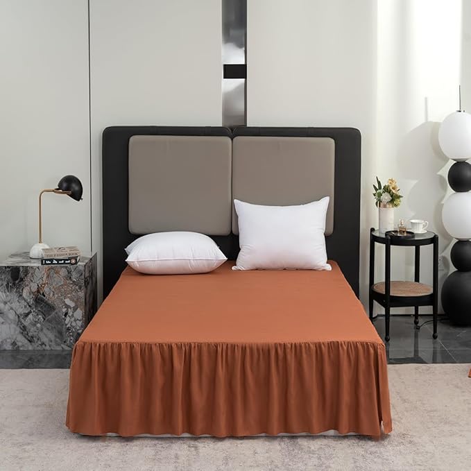 Terracotta Bed Skirt Full Size Ruffled Bed Skirt with Split Corners, Full Bed Skirt 18 Inch Drop, Full Size Bed Skirt Terracotta for Ruffled Bed Skirt with Split Corners, Bed Skirts Full Size
