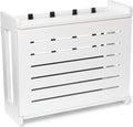 Wooden WiFi Router Storage Box - Standard Wall Mountable Decorative Modem Shelf Hider Cover with Cable Management System - Rustic Home Organization Solution for Most Routers Up To 11" Tall - White