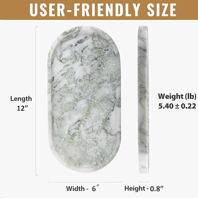 Koville African Natural Marble Tray, 12"x6" Vanity Decorative Tray for Countertop Organizer, Catchall Tray for Perfume, Candles, Jewelry Dish