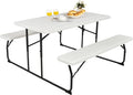 Giantex 4.5 FT Folding Picnic Table Bench Set- Outdoor Dining Set for 4-6 Persons w/All-Weather HDPE Tabletop, Metal Leg, Large Outside Dining Table for Lawn Patio Garden Yard Poolside, White