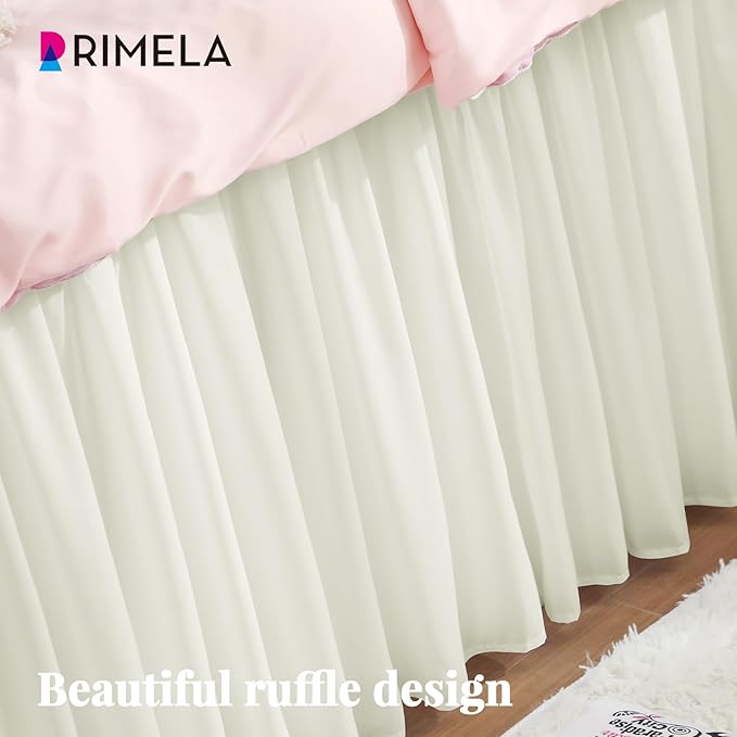 RIMELA Dorm Bed Skirt Twin XL 42 Inch Drop, Easy to Install Extra Long Wrap Around Elastic Dust Ruffle, Cream Bedskirt Silky Fabric Machine Washable (Twin XL 80“L x 39”W & Twin 75“L x 39”W)