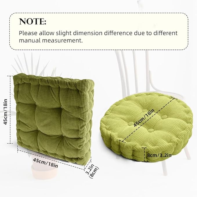 Meditation Floor Pillow Set of 2 Large Square and Round Floor Cushions for Adults Ivory Corduroy Floor Seat Pillows Cushion for Living Room Balcony Tatami Yoga,18x18 Inch