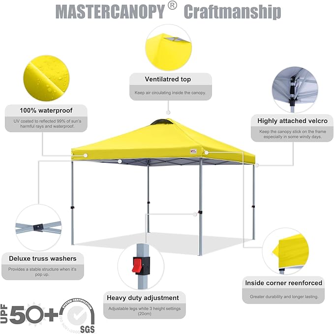 MASTERCANOPY Durable Pop-up Canopy Tent with Roller Bag (10x10, Yellow)