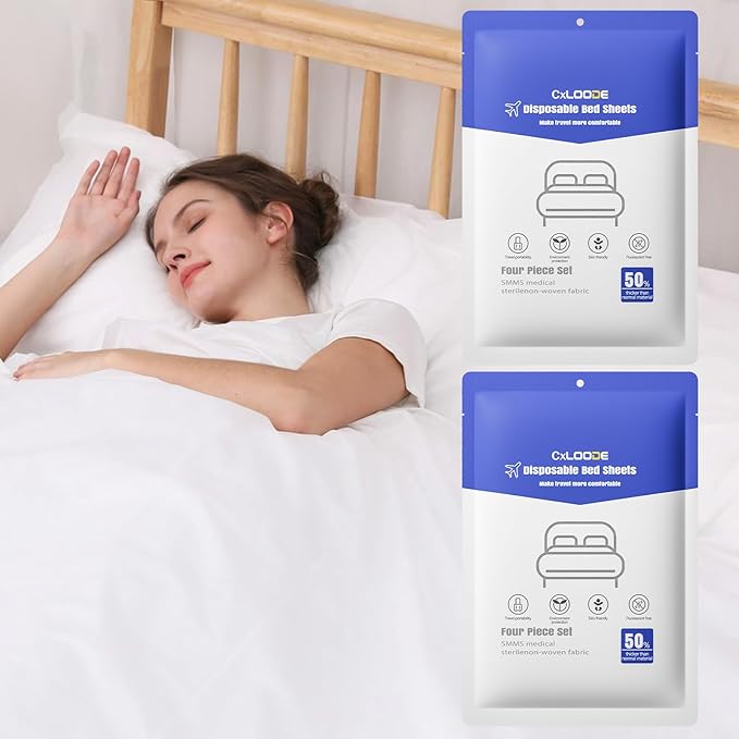 2 Pack Disposable Bed Sheets for Hotel, Portable Bedspread, Disposable Bedding Set with 2 Bed Sheet 2 Quilt Cover and 4 Pillowcase for Travel