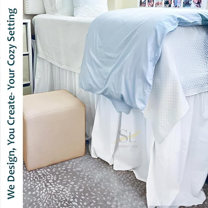 Shreem Linen Dorm Room Bed Skirt Twin XL 25 Inch Drop, 100% Microfiber Extra Long Bedskirt, White