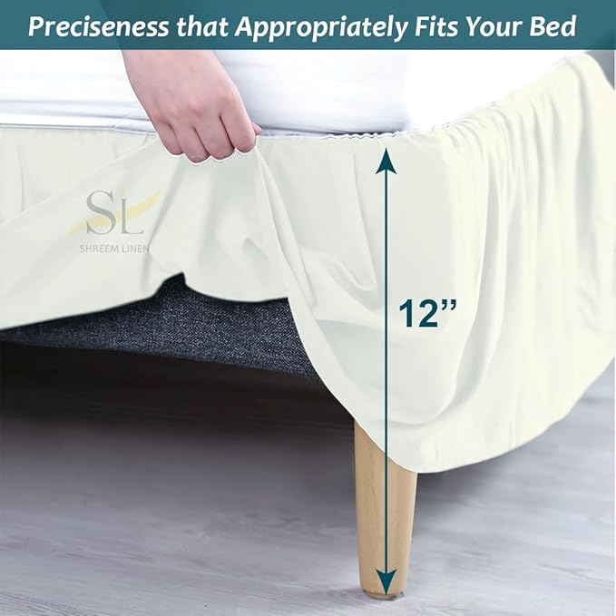 Shreem Linen Ruffled Bed Skirt with Split Corners, Gathered Style, 100% Microfiber, 12-Inch Drop, Dust Ruffle Bedskirt with Platform, Full-XXL, Ivory