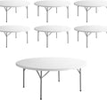PRO&Family Commercial Round Folding Table, White Top, Powder-Coated Steel Frame, High-Impact Polyethylene Construction, Perfect for Wedding, Party, Shool, Church. (7, 72")