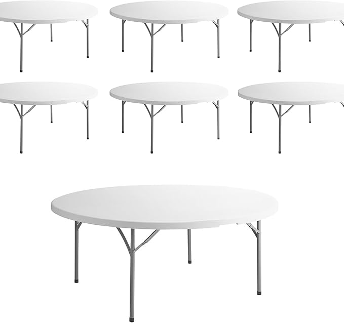 PRO&Family Commercial Round Folding Table, White Top, Powder-Coated Steel Frame, High-Impact Polyethylene Construction, Perfect for Wedding, Party, Shool, Church. (7, 72")