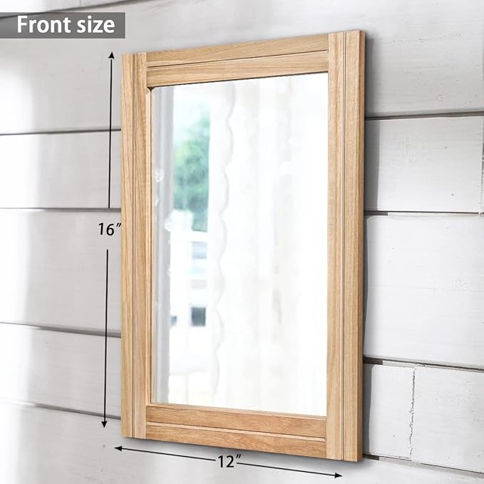 AAZZKANG Rustic Mirrors for Wall with Rectangular Wood Frame Decorative for Farmhouse Bedroom Bathroom Living Room Home Office