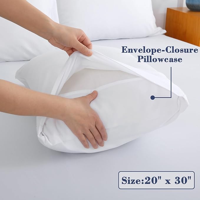 Air Mattress Sheet Set for 16-24 Inch Air Beds Queen Size,Deep Pocket Fitted Sheet with Inflation Opening,Soft & Breathable, for Guests, Camping, RVs, Includes Pillowcase Flat Sheet Fitted Sheet,White
