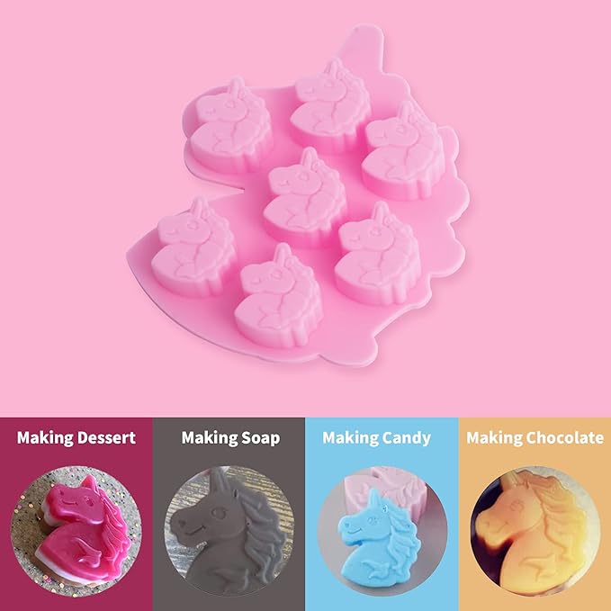 Vpqnee 3 Pack Medium Size 7 Cavities Unicorn Silicone Chocolate Mold for Making Unicorn Shape Gummy, Candy, Chocolate, Ice Cube, Jelly, Mousse, Small Cake