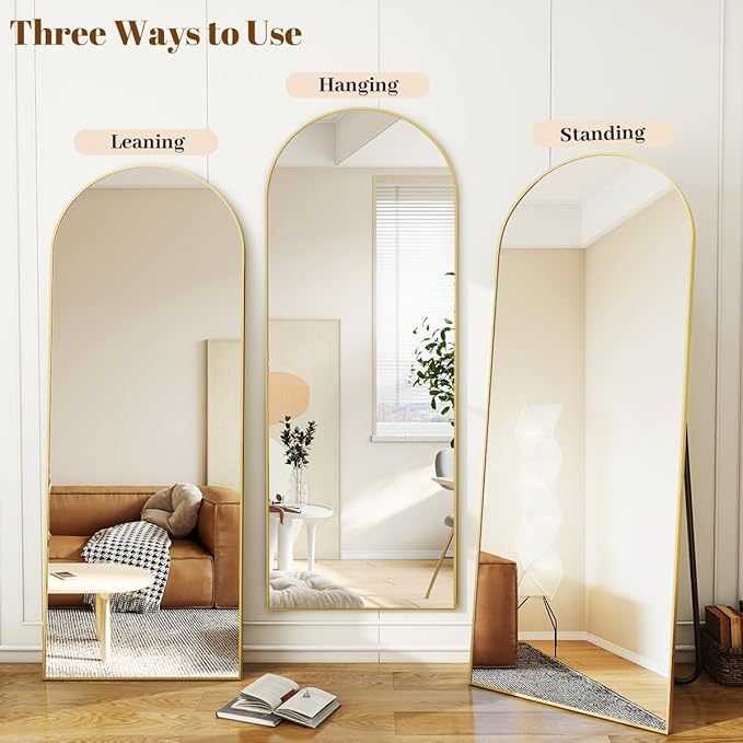 Koonmi 40"x80" Arched Full Length Mirror, Gold Large Floor Mirror with Aluminum Alloy Frame, Standing Hanging or Leaning Wall-Mounted Full Body Mirror for Living Room and Bedroom
