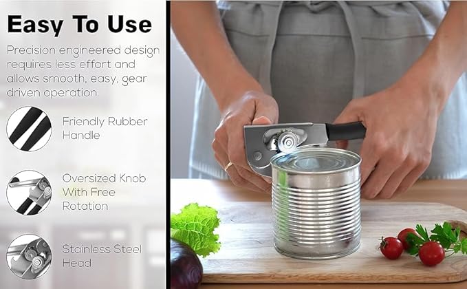 LUFMWCWD Crank Handle Commercial Can Opener - Heavy Duty Manual Can Opener - Ergonomic Cushioned Handle - Stainless Steel Blade - Black
