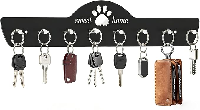 Key Holder Wall Mount with 8 Hooks & Pet Paw Design, Adhesive Metal Key Organizer Rack Hanger for Entryway, Apartment Essentials, Garage,Cute Home Decor Accessories (Pet Paw)