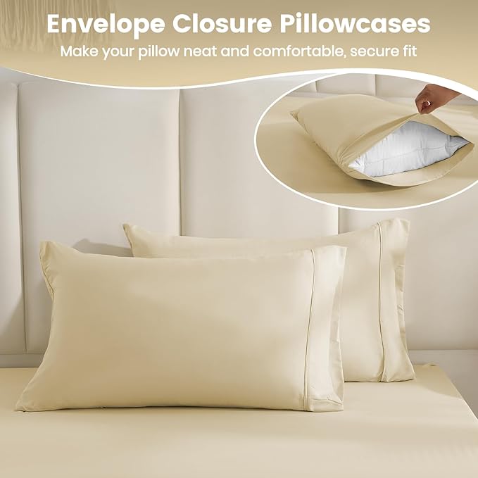 Silky Soft Twin XL Sheet Set - Luxury 3 Piece Breathable Cooling Microfiber Sheets, 16" Deep Pocket Easy Care Wrinkle Free Bedding Sheet and Pillowcase Set, Beige