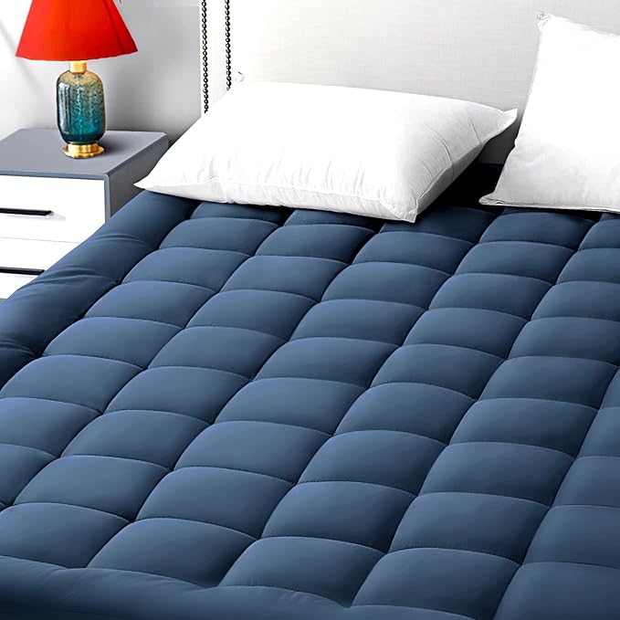 EASELAND Twin Size Mattress Pad Pillow Top Mattress Cover Quilted Fitted Mattress Protector Single 8-21" Deep Pocket Cooling Mattress Topper (39x75 Inches, Dark Blue)