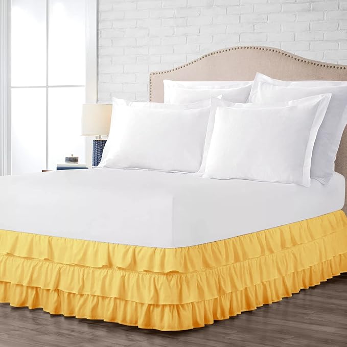 Multi-Ruffle Bed Skirt, Soft Multi Elastic Dust Ruffles with Wrap Around Bed Skirt Easy Fit with 18 Inch Drop 100% Cotton 800 Thread Count (Twin XL, Gold)