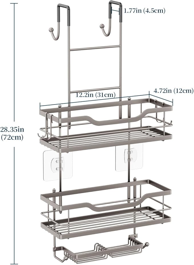 Consumest Over The Door Shower Caddy - 3 Tier Shower Organizer Hanging with Soap Holders, Large Capacity Shower Shelves with 6 Hooks, Bathroom Rack and Storage, Sand Nickel