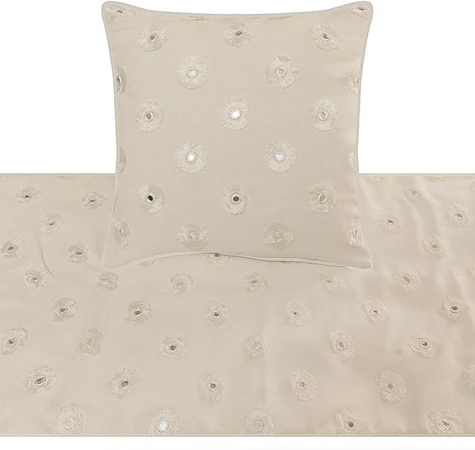 The HomeCentric King Queen Twin White Decorative Queen 74"x18" Bed Runner with Pillow Cover, Mirror Embroidery Bed Scarf on Cotton Fabric - Mirror Lover