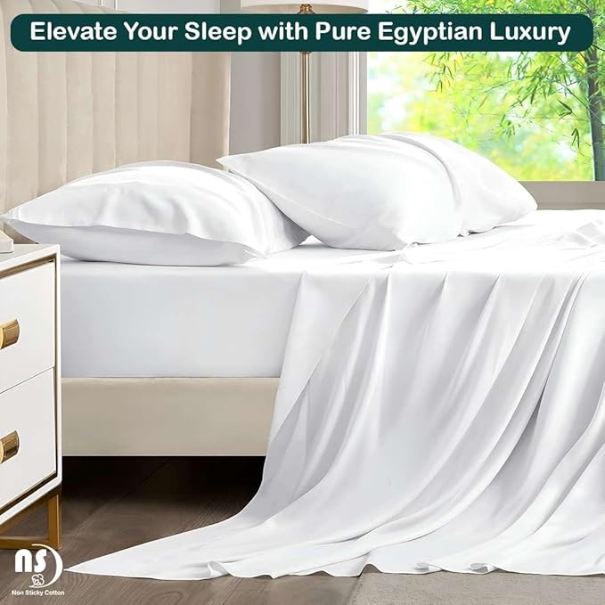 NON Sticky cotton Full Size Sleeper Sofa Sheets, 4 Piece Egyptian Cotton Bed Sheet Set for Sofa Bed, 10" Deep Pocket for Pull Out Couch Mattress, 54" x 75", White Solid, Soft & Breathable