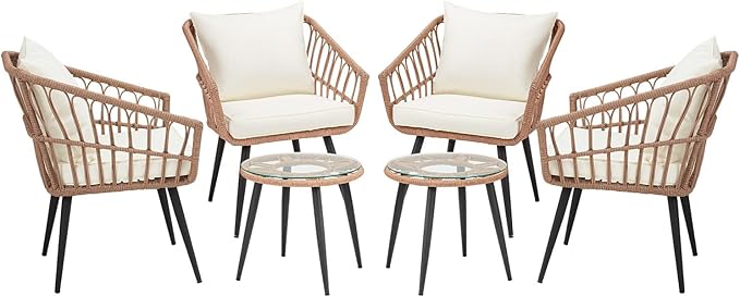 ECOTOUGE 6-Piece Wicker Patio Bistro Set, Outdoor Rattan Dining Set