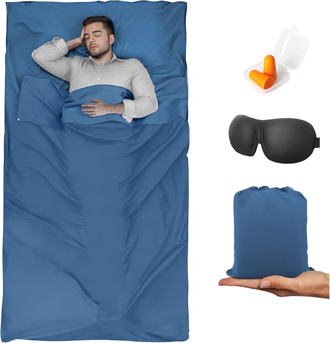Sleeping Bag Liner,Travel Sheet & Adult Sleep Sack, Camping Sheets Travel Sleep Sack for Backpacking,Hotels & Hostels -Lightweight Single &Double Travel Sheet Camping Sheets