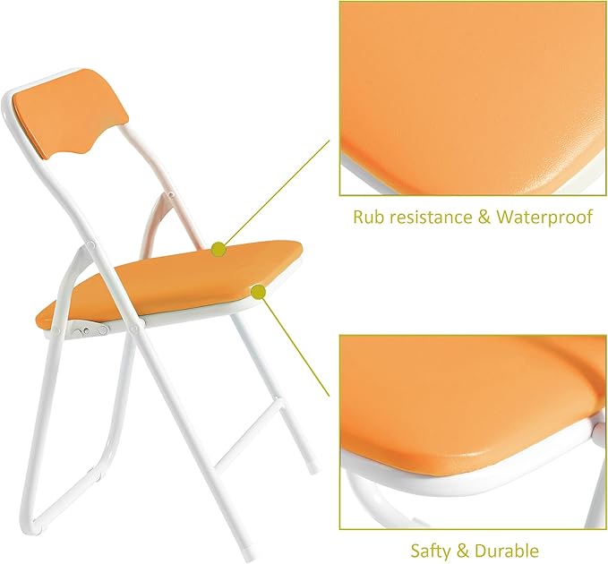 VECELO Kids Folding Activity Table and Chairs 5 Pcs Set, Portable, with Ultra Soft Padded Cushion, Orange