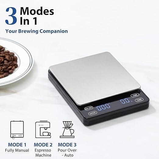 KitchenTour Nano Coffee Scale with Timer 3kg/0.1g, 3 Mode for Espresso Machine and Pour Over, High Precision Pour Over Drip Espresso Scale with Back-Lit LCD Display