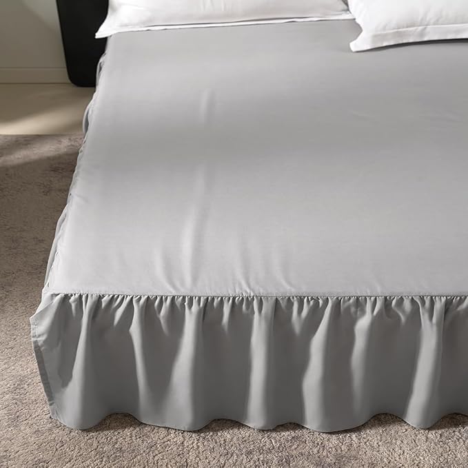 Light Grey Bed Skirt King Size Ruffled Bed Skirt with Split Corners, King Bed Skirt 14 Inch Drop, King Size Bed Skirt Grey for Ruffled Bed Skirt with Split Corners, Bed Skirt King Size