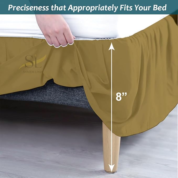 Shreem Linen Ruffled Bed Skirt with Split Corners, Gathered Style, 100% Microfiber, 8-Inch Drop, Dust Ruffle Bedskirt with Platform, Twin-XL, Taupe